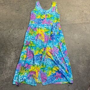 Vintage Jams World Multicolor Oceanic Colorful Tank Midi Dress‎ Size L Art Y2k